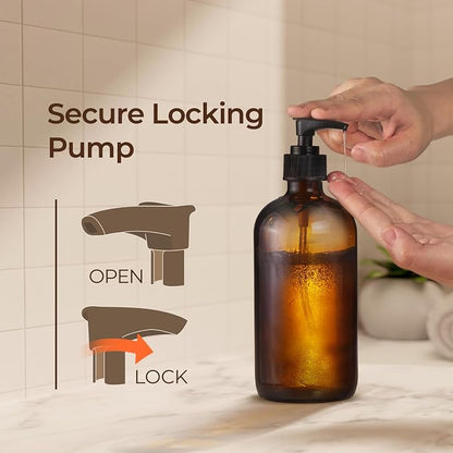 SOUL ONE 16oz Amber Glass Hand Soap Dispenser, 2 Pack - Image 4