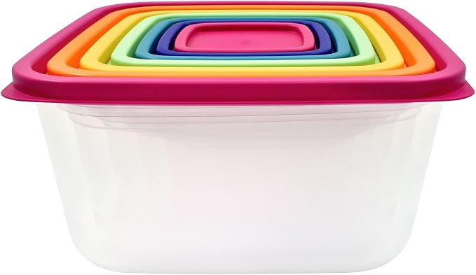 14 Pack Rainbow Multi Color Plastic Food Storage Containers by Unknown