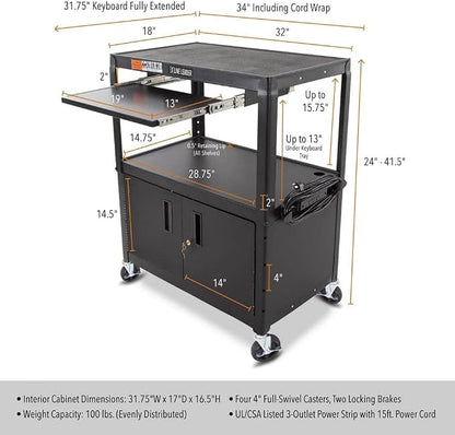 Line Leader Large AV Cart with Locking Cabinet | Height Adjustable Utility Cart - Image 5