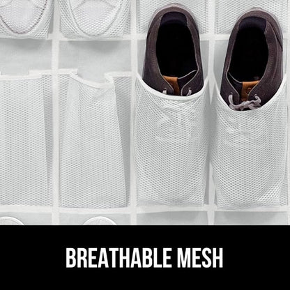 GORILLA GRIP Over the Door Shoe Organizer, 24 Large Breathable Mesh Pockets - Image 5