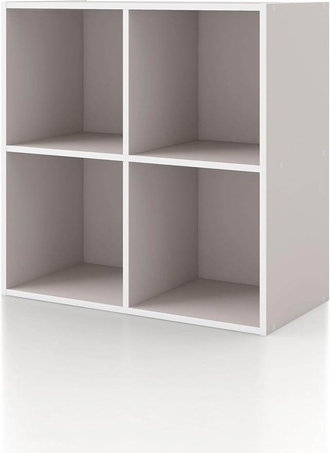 Homes: Inside + Out Apexa 4-Cube Storage Organizer Shelves, Stackable Wood by HOMESInsideOut