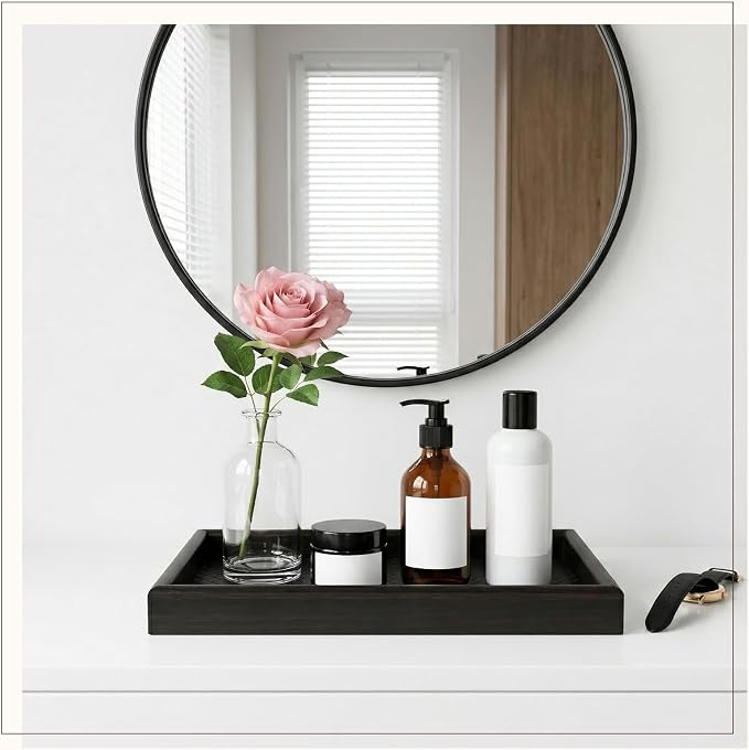 2Pcs Wooden Valet Tray with Leather Base, 11.8 x 7.87inches Entryway Bedside - Image 5