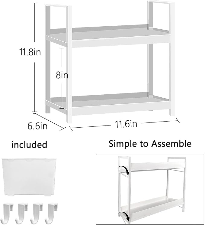 Bathroom Organizer with Basket & Hooks, 2 Tier Bathroom Organizers and Storage - Image 3