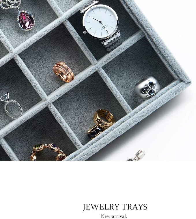 Oirlv 24 Grid Ice Velvet Jewelry Drawer Organizer Tray Stackable Jewelry Trays - Image 5