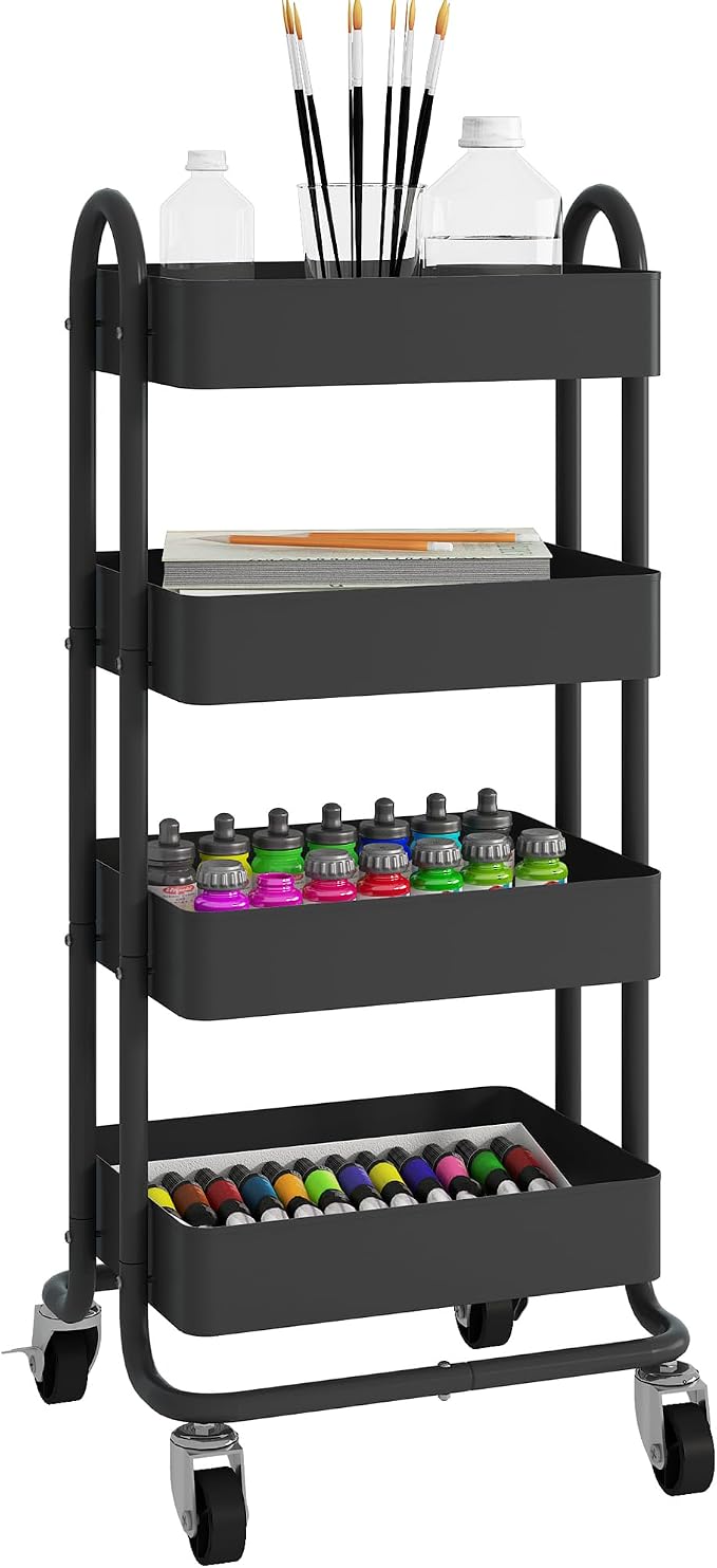 4-Tier Metal Rolling Cart with Wheels, 4 Tier Utility Cart with Wheels by Elitehouse