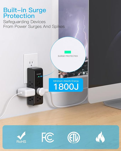 Surge Protector Outlet Extender, 9 AC Multi Outlet Wall Plug - Image 4