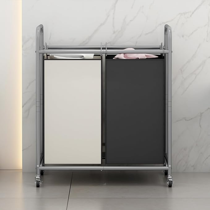 SUOERNUO Laundry Sorter Basket 2 Bag Laundry Hamper Cart - Image 3