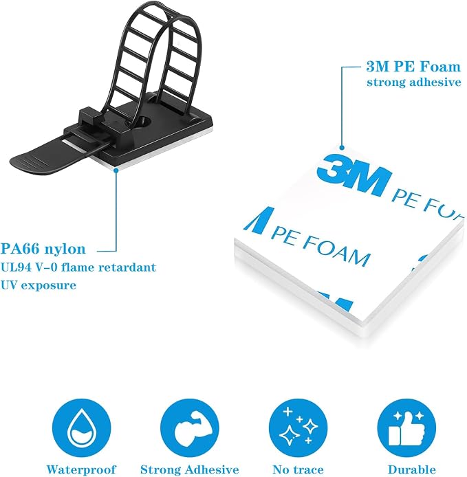 Adjustable 3M Adhesive Cable Management Clips 50Pcs, Large self Adhesive Cable - Image 4