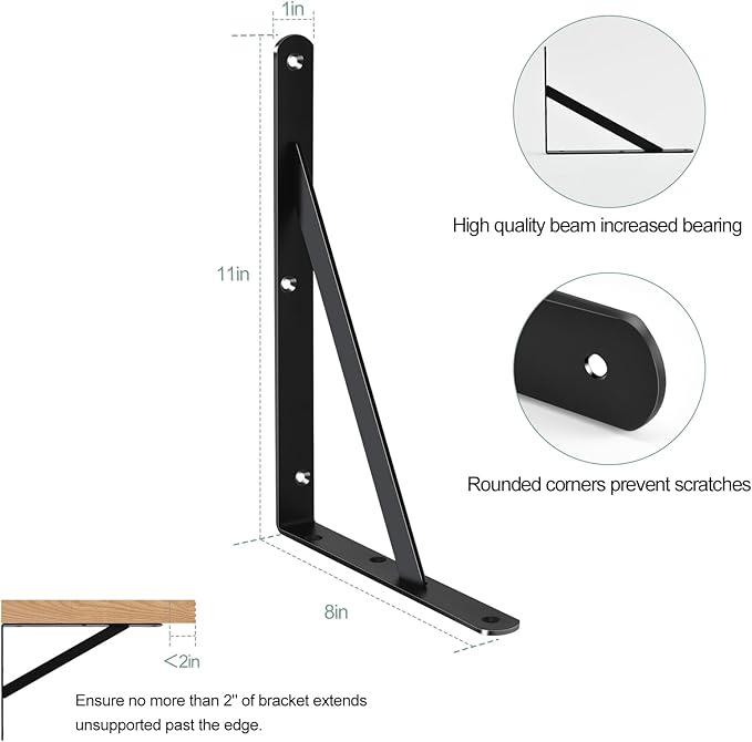 12 Pack L11 x H 8" Black Heavy Duty Shelf Brackets - Image 2