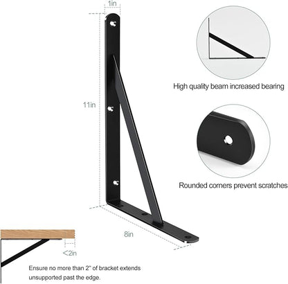 12 Pack L11 x H 8" Black Heavy Duty Shelf Brackets - Image 2