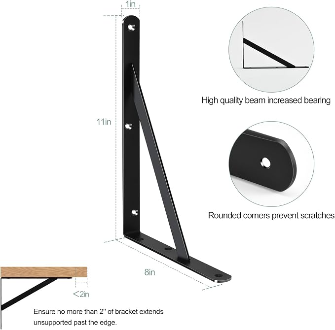 32 Pack L11 x H 8" Black Heavy Duty Shelf Brackets - Image 2