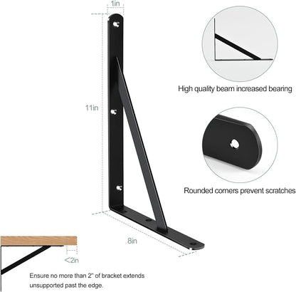 2 Pack L11 x H 8" Black Heavy Duty Shelf Brackets - Image 2