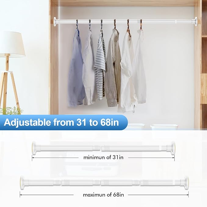 CorkLatta White Shower Curtain Rod 31 to 68 Inch, 1 Inch Diameter Adjustable - Image 4