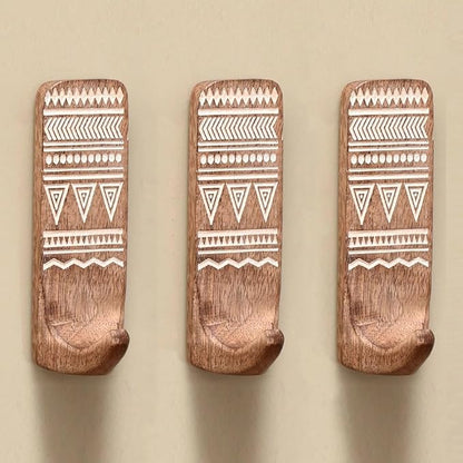 IndianShelf 10 LB- 12 Pieces Decorative Wood Adhesive Wall Hooks–Boho Peel and by IndianShelf