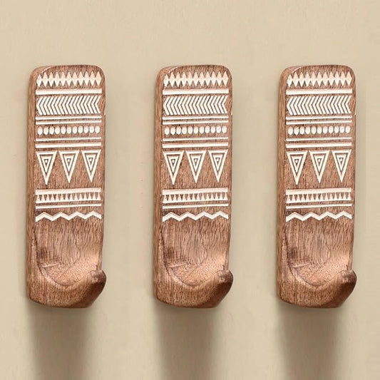 IndianShelf 10 LB- 12 Pieces Decorative Wood Adhesive Wall Hooks–Boho Peel and by IndianShelf