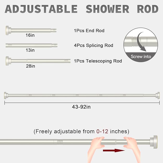 Thestoa Brushed Nickel Shower Curtain Rod Adjustable 43-92 inch, Anti-Rust - Image 5