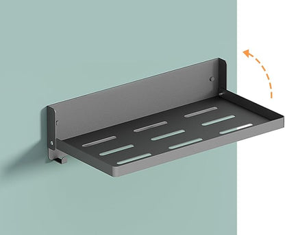 Small Folding Metal Shelf with Hooks, Fold-up Wall Shelf, 6 Hooks, Drop Down by SKIKEN