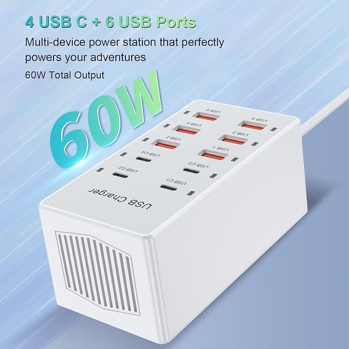 USB C Charging Station Cell Phone Wall Charger 10Ports USBC Fast Charging Power - Image 2