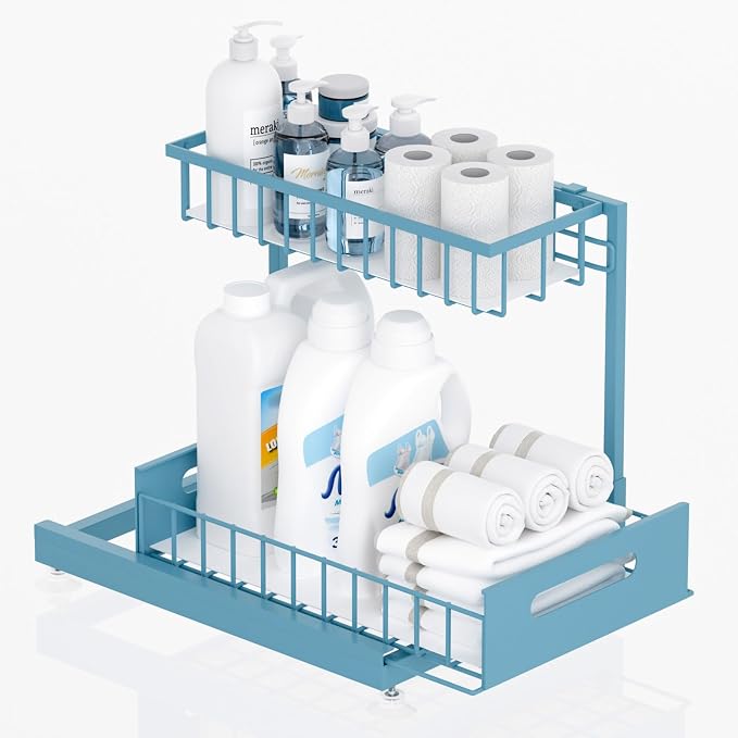 Under Sink Organizer Storage 2-Tier Premium Metal Pull-Out Racks, Height by Saydear
