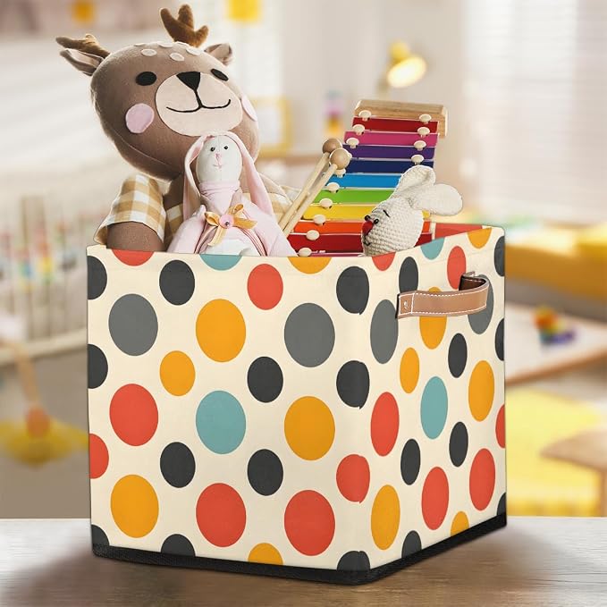 TropicalLife 13x13x13 Inch Large Fabric Storage Cube Vintage Polka Dots - Image 7