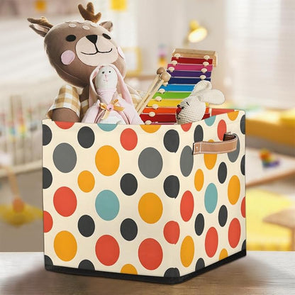 TropicalLife 13x13x13 Inch Large Fabric Storage Cube Vintage Polka Dots - Image 7