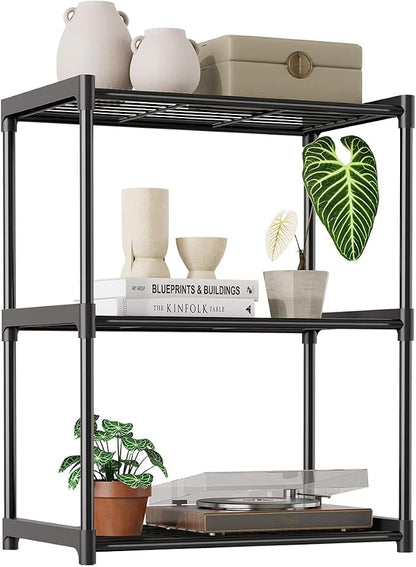 3-Tier Storage Shelves with Plastic Connectors – Metal Shelf Organizer by Unknown
