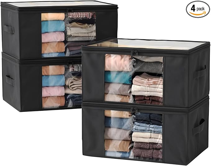 Clothes Storage Bags, Foldable Thick Fabric Blanket Storage Bags, Large Clear by Hopack
