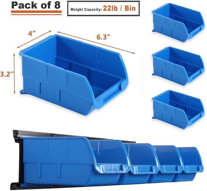 Wallmaster 8-Bin Storage Bins Garage Rack System 2-Tier Orange Tool Organizers - Image 4