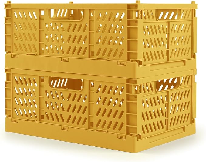Domiella 2-Pack Crates for Storage, Storage Crates Plastic Stackable, Foldable by Domiella