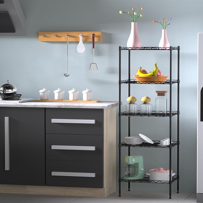 5 Tier Standing Metal Wire Shelving Unit, Adjustable Height, Storage Shelf Units - Image 2