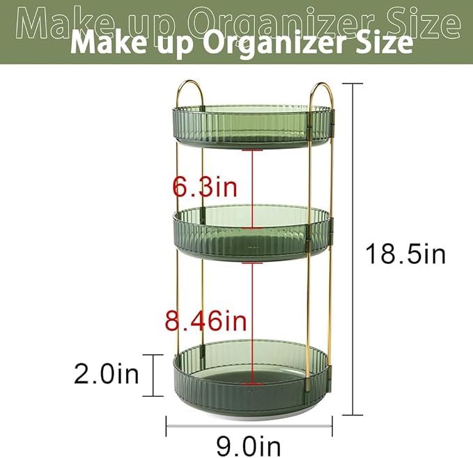360° Rotating Makeup Organizer, 3 Tier Spinning Cosmetic Organizer - Image 8