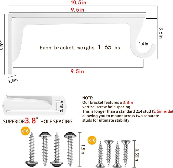 10inch Closet Rod Support Bracket Heavy Duty 400lb | Easy Installation Closet - Image 2