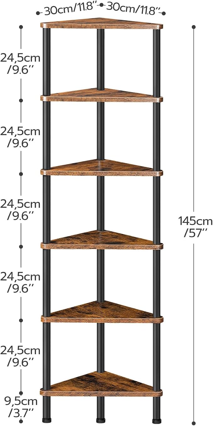 HOOBRO Corner Shelf Stand, Industrial 6-Tier Wall Corner Bookshelf - Image 3