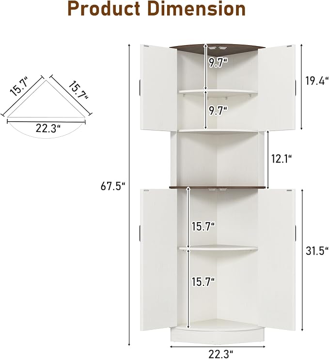 68" Tall Farmhouse Corner Cabinet, Dining Room Storage Cabinet - Image 2