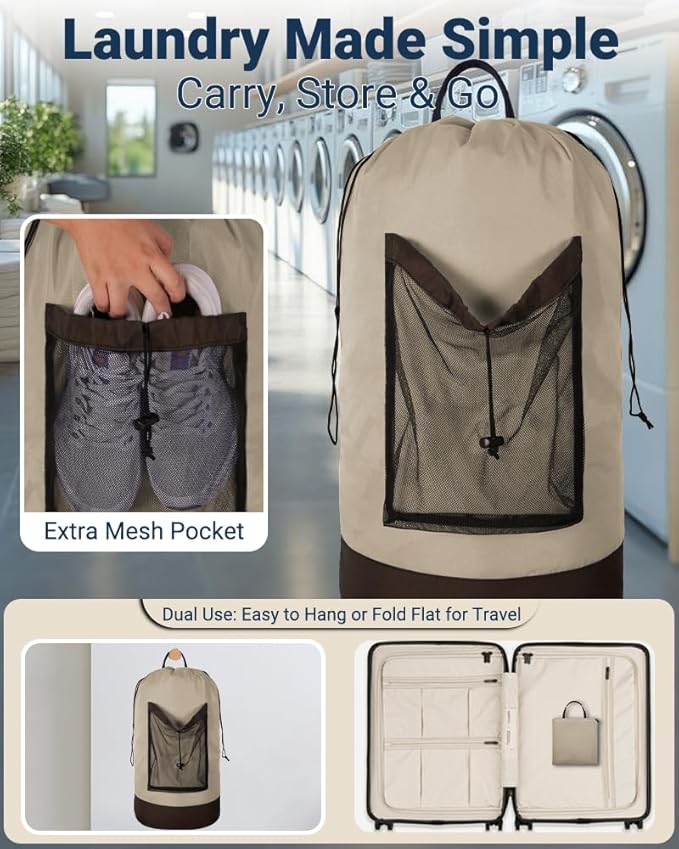 Laundry Bag with Shoulder Straps and Mesh Pocket Laundry Backpack Large - Image 3