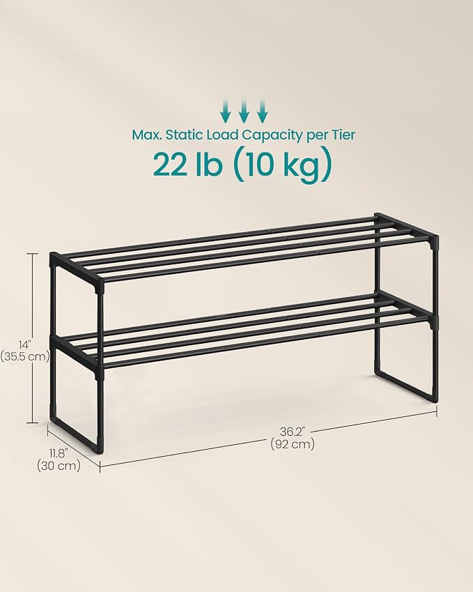 SONGMICS Shoe Rack, 2-Tier Shoe Organizer, Metal Storage Shelf, Upright or - Image 3