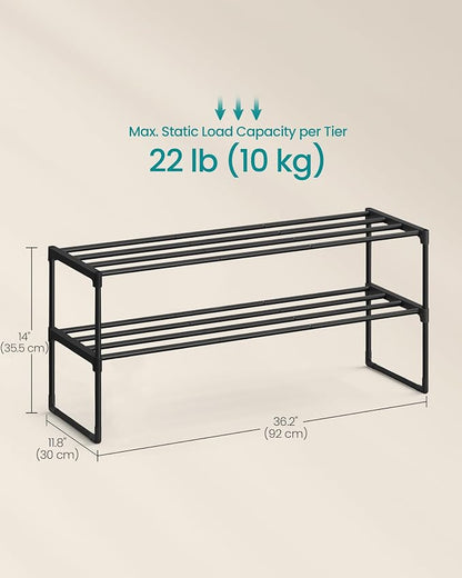 SONGMICS Shoe Rack, 2-Tier Shoe Organizer, Metal Storage Shelf, Upright or - Image 3