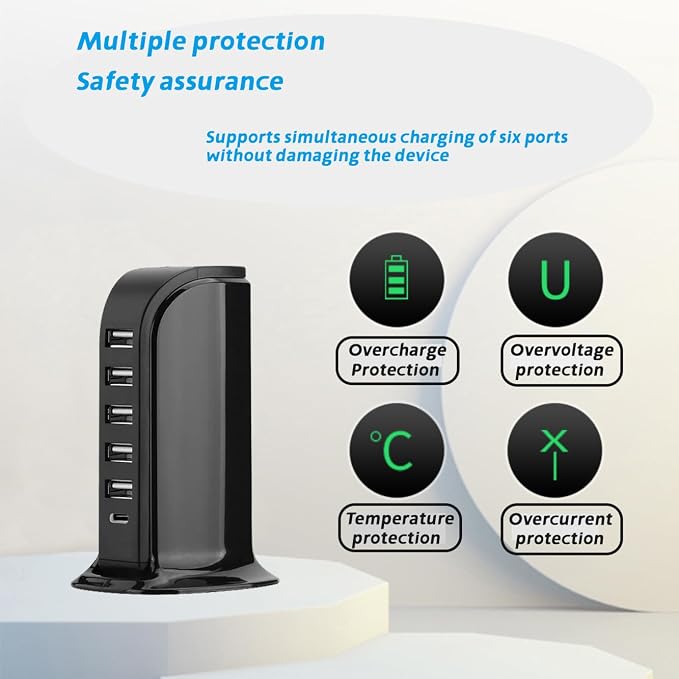 USB Charging Station for Multiple Devices, 40W Multiport Charger Tower - Image 3