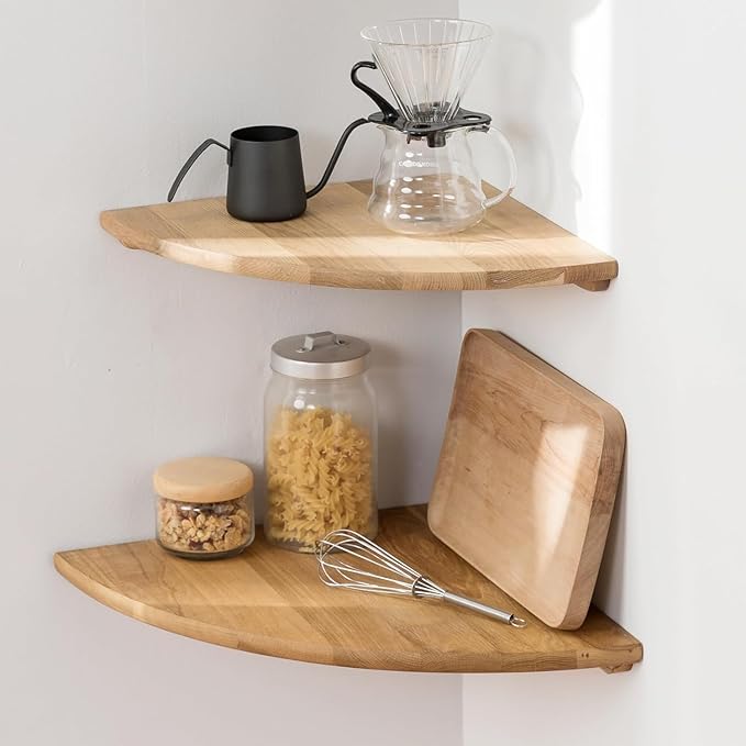 Corner Shelves, Floating Corner Shelf, Round End Wall Mount Display Shelf by Coamily