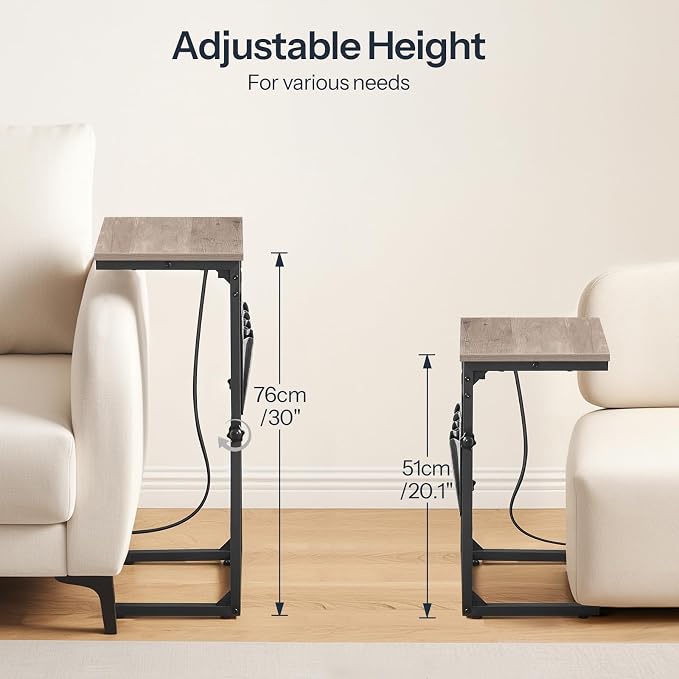 HOOBRO C Shaped End Table with Charging Station, 30” Adjustable Height Sofa - Image 3