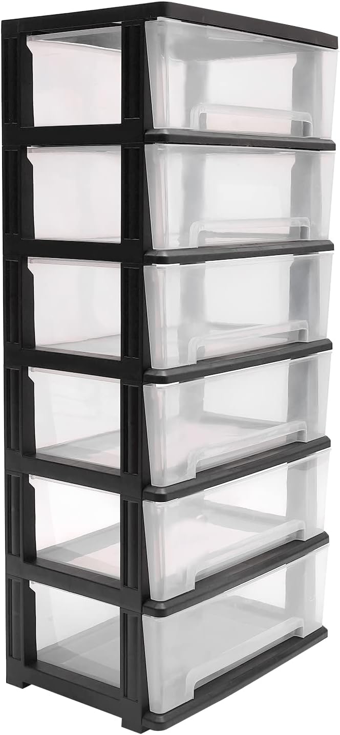 6 Clear Drawer Storage Organizer Rolling Cart, Movable Storage Tower by Unknown