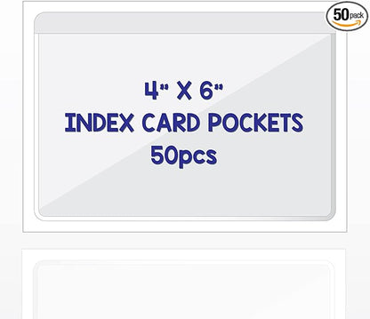 Clear Adhesive 4" x 6" Index Card Pockets, Labels Holders, 50 Pack | Top Open by IMAGAME
