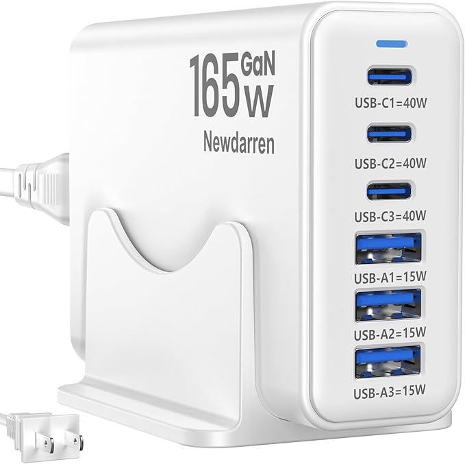 165W GaN USB C Charging Station, 6 Port Desktop Charger by Unknown