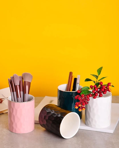WHJY Ceramic Pink Pencil Cup, Makeup brushes Holder, Modern Geometry Design Pen - Image 7