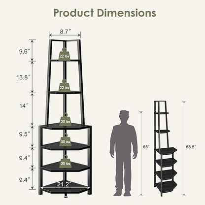 VECELO 6 Tier Corner Shelf 69 Inch Industrial Bookshelf - Image 2