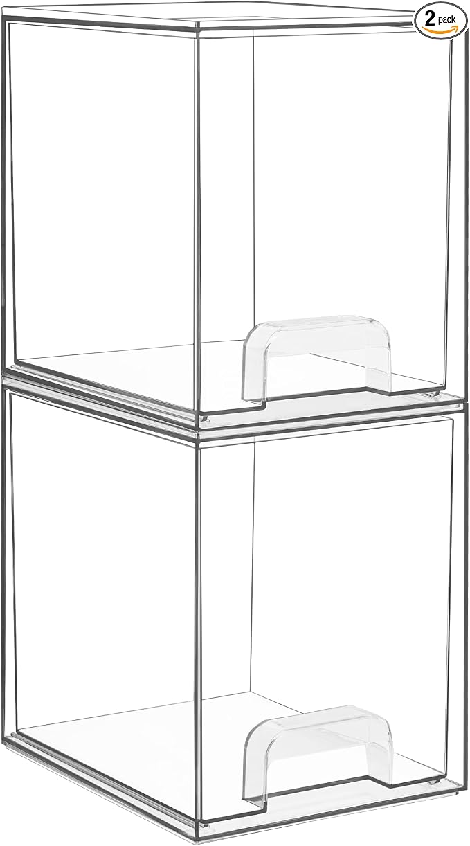 Vtopmart 7.6" H Clear Stackable Storage Drawers, 2 Pack Plastic Organizers Bins by Vtopmart