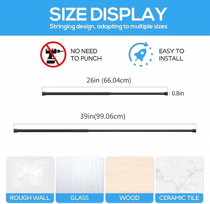 1 Pack Spring Tension Rod, Adjustable 26-39 Inch No Drill, Fits Windows Kitchen - Image 2