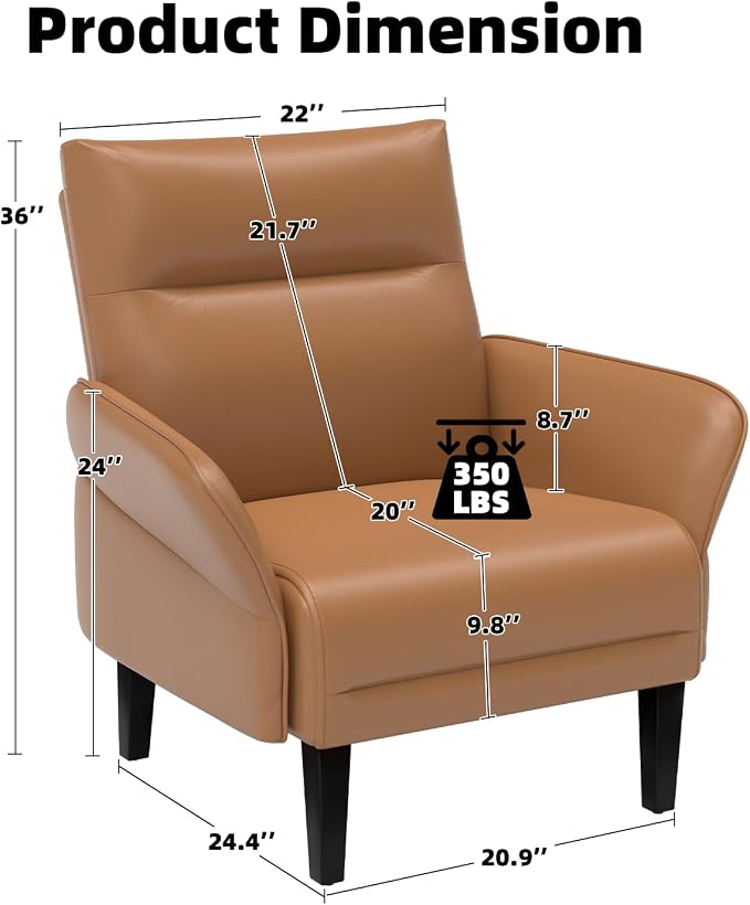 2-Pack Faux Leather Accent Sofas, Slanted Shawl Armchairs - Image 2