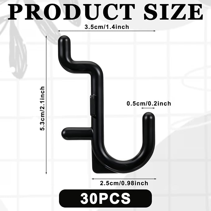 30 Pcs Black Pegboard Hooks, 1/4" Plastic Pegboard Hooks J Hooks Wall Display - Image 2