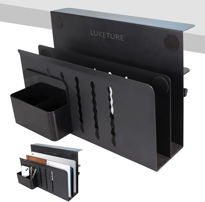 LUKETURE Desk Side Storage, 2 Tie Laptop Holder No Drill Clamp On Organizer | by LUKETURE
